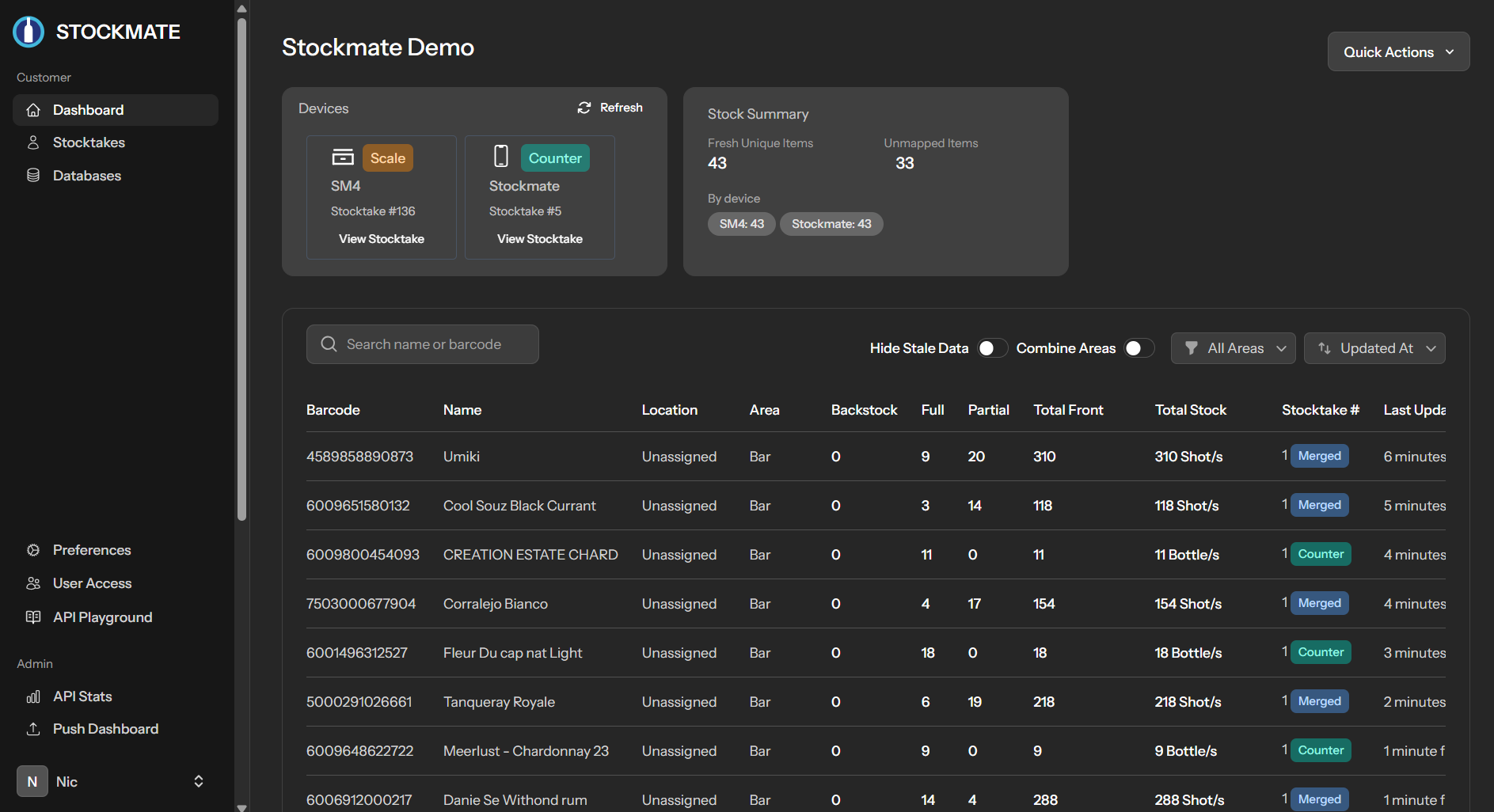 Stockmate Cloud dashboard dark mode preview